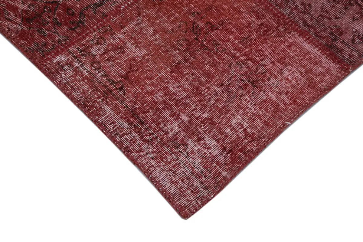 Patchwork Kırmızı Pamuk Üzerine Yün El Dokuma Kilim-305x407 - Görsel 4