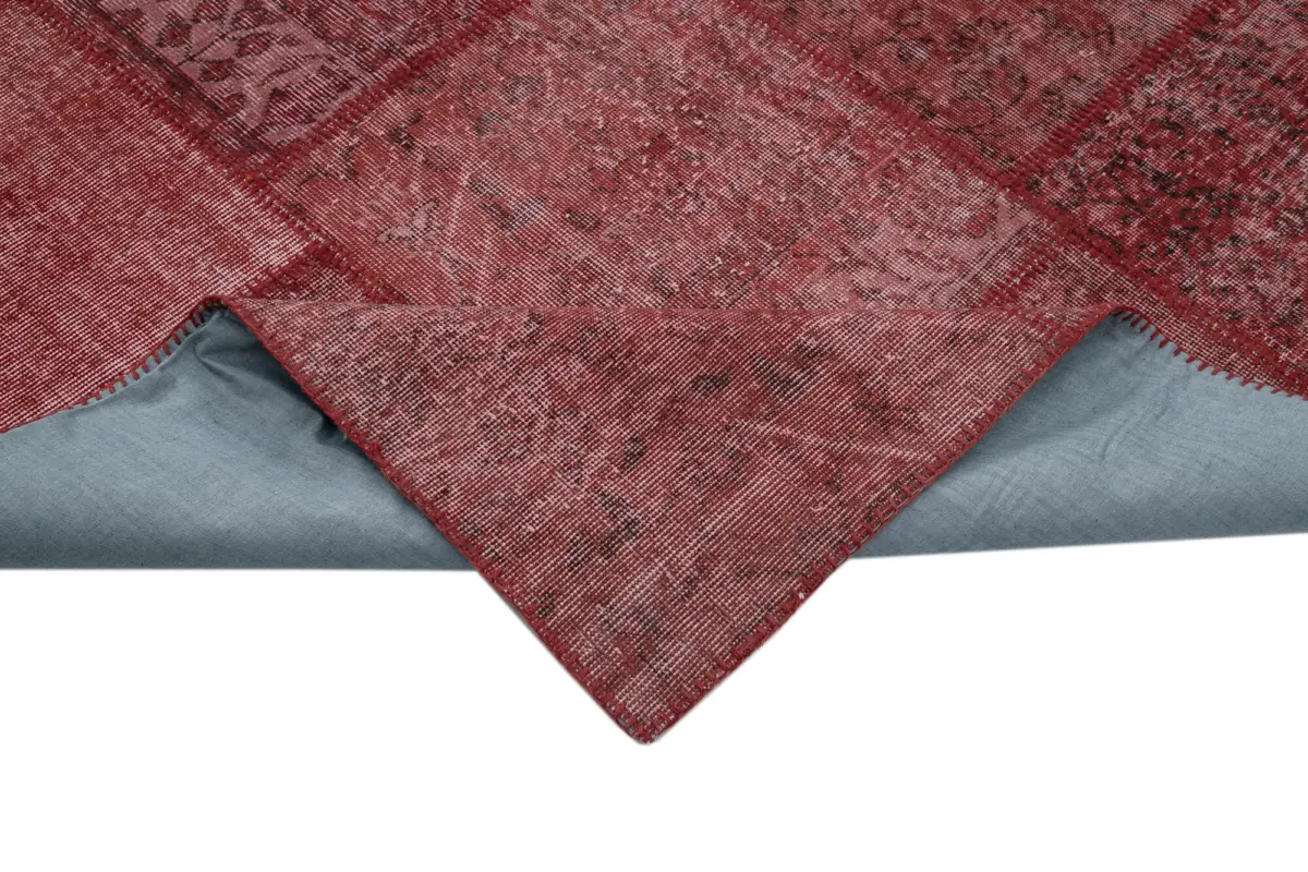 Patchwork Kırmızı Pamuk Üzerine Yün El Dokuma Kilim-305x407 - Görsel 6