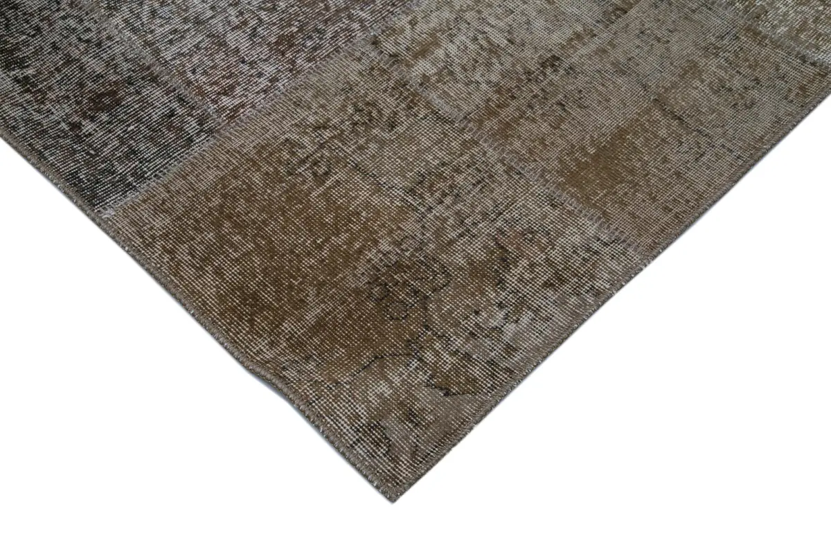 Patchwork Kahverengi Pamuk Üzerine Yün El Dokuma Kilim-300x400 - Görsel 4