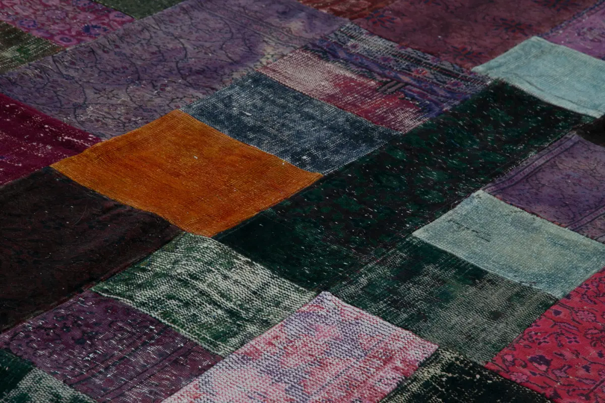 Patchwork Multi Pamuk Üzerine Yün El Dokuma Kilim-292x405 - Görsel 5
