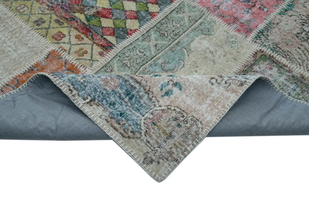 Patchwork Multi Pamuk Üzerine Yün El Dokuma Kilim-300x402 - Görsel 6