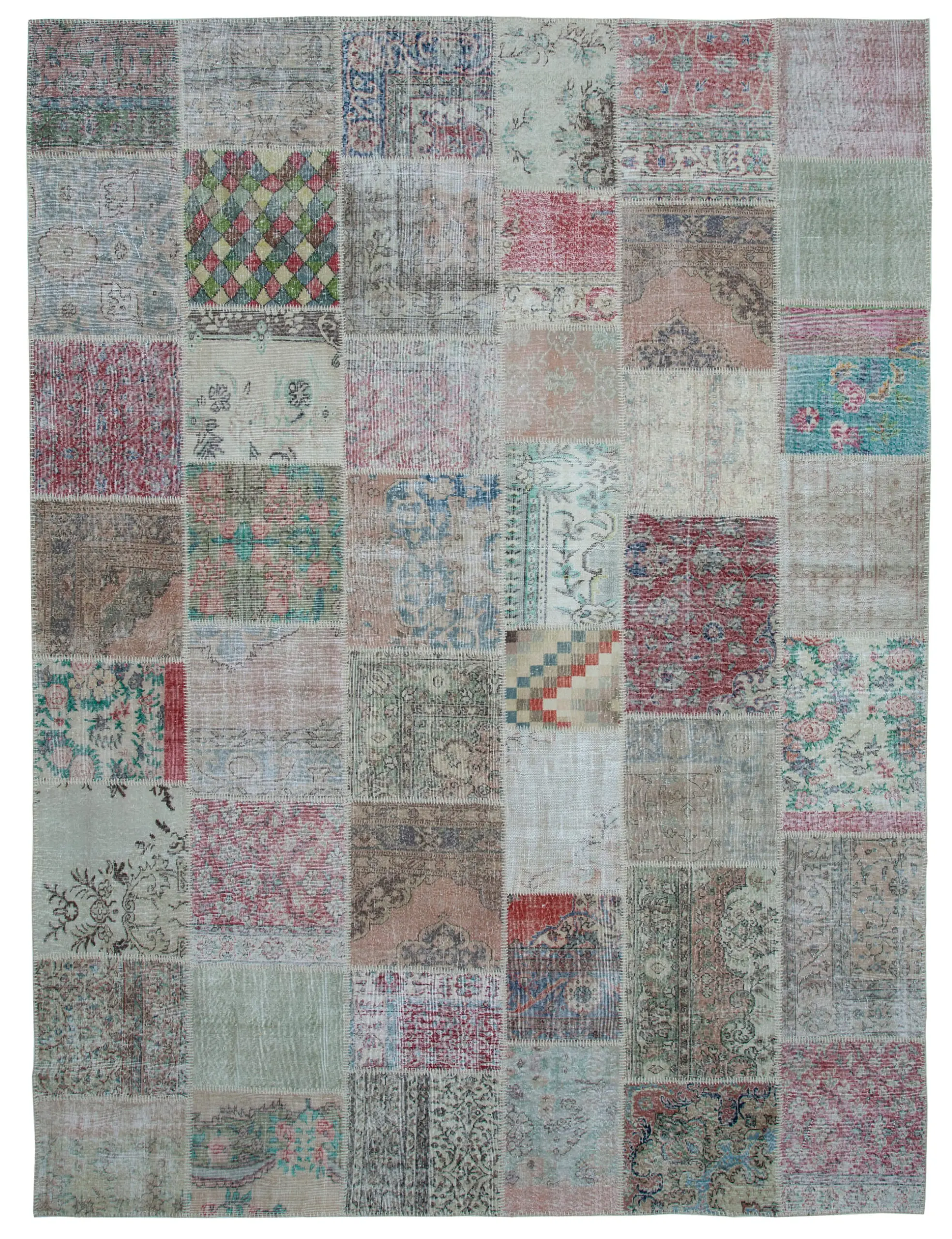 Patchwork Multi Pamuk Üzerine Yün El Dokuma Kilim-301x404 - Görsel 1