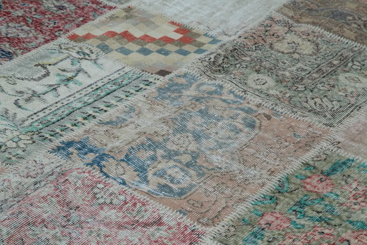 Patchwork Multi Pamuk Üzerine Yün El Dokuma Kilim-301x404 - Görsel 5