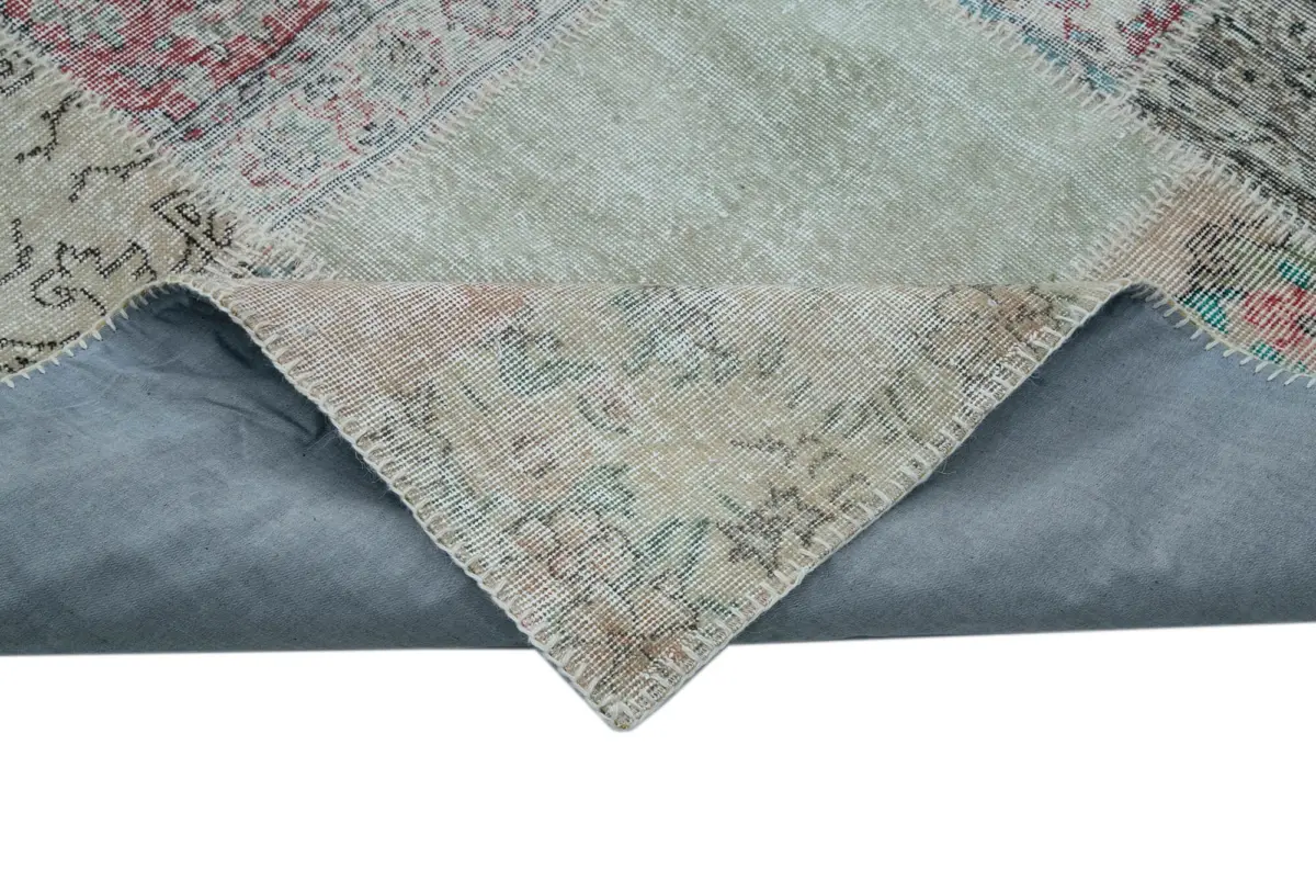 Patchwork Multi Pamuk Üzerine Yün El Dokuma Kilim-301x404 - Görsel 6