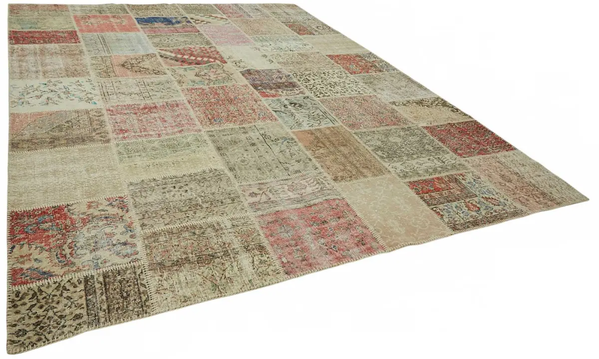 Patchwork Multi Pamuk Üzerine Yün El Dokuma Kilim-302x401 - Görsel 2