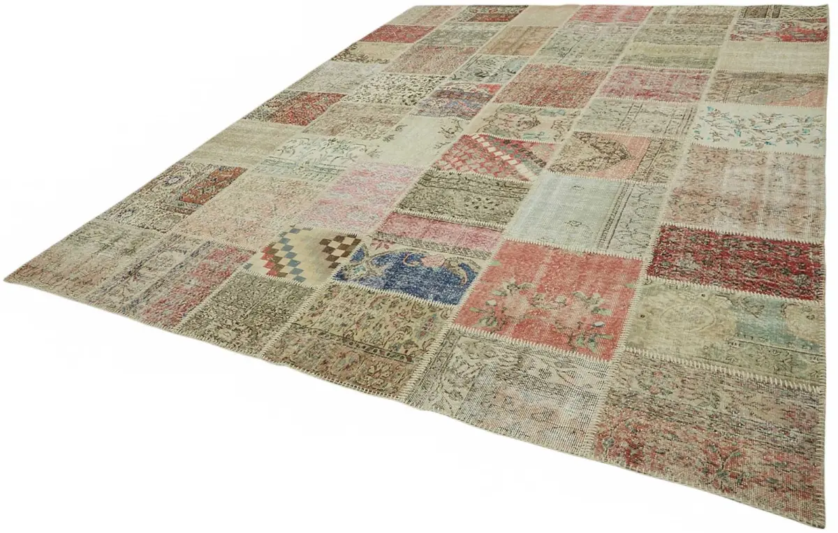 Patchwork Multi Pamuk Üzerine Yün El Dokuma Kilim-302x401 - Görsel 3