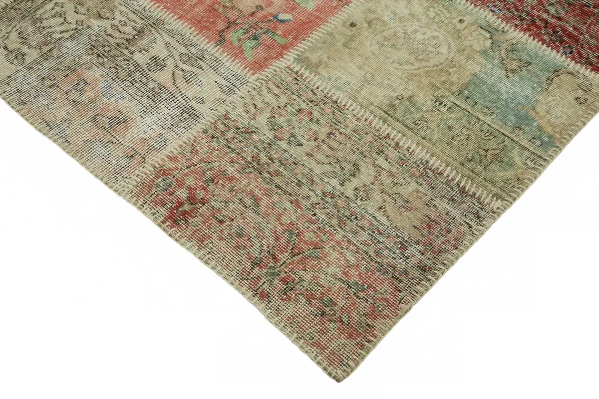 Patchwork Multi Pamuk Üzerine Yün El Dokuma Kilim-302x401 - Görsel 4