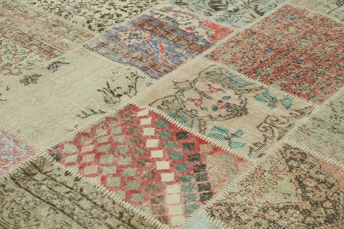 Patchwork Multi Pamuk Üzerine Yün El Dokuma Kilim-302x401 - Görsel 5