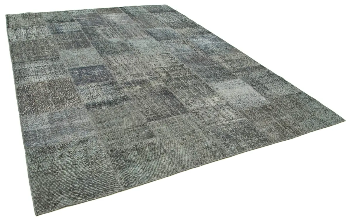 Patchwork Gri Pamuk Üzerine Yün El Dokuma Kilim-250x350 - Görsel 2