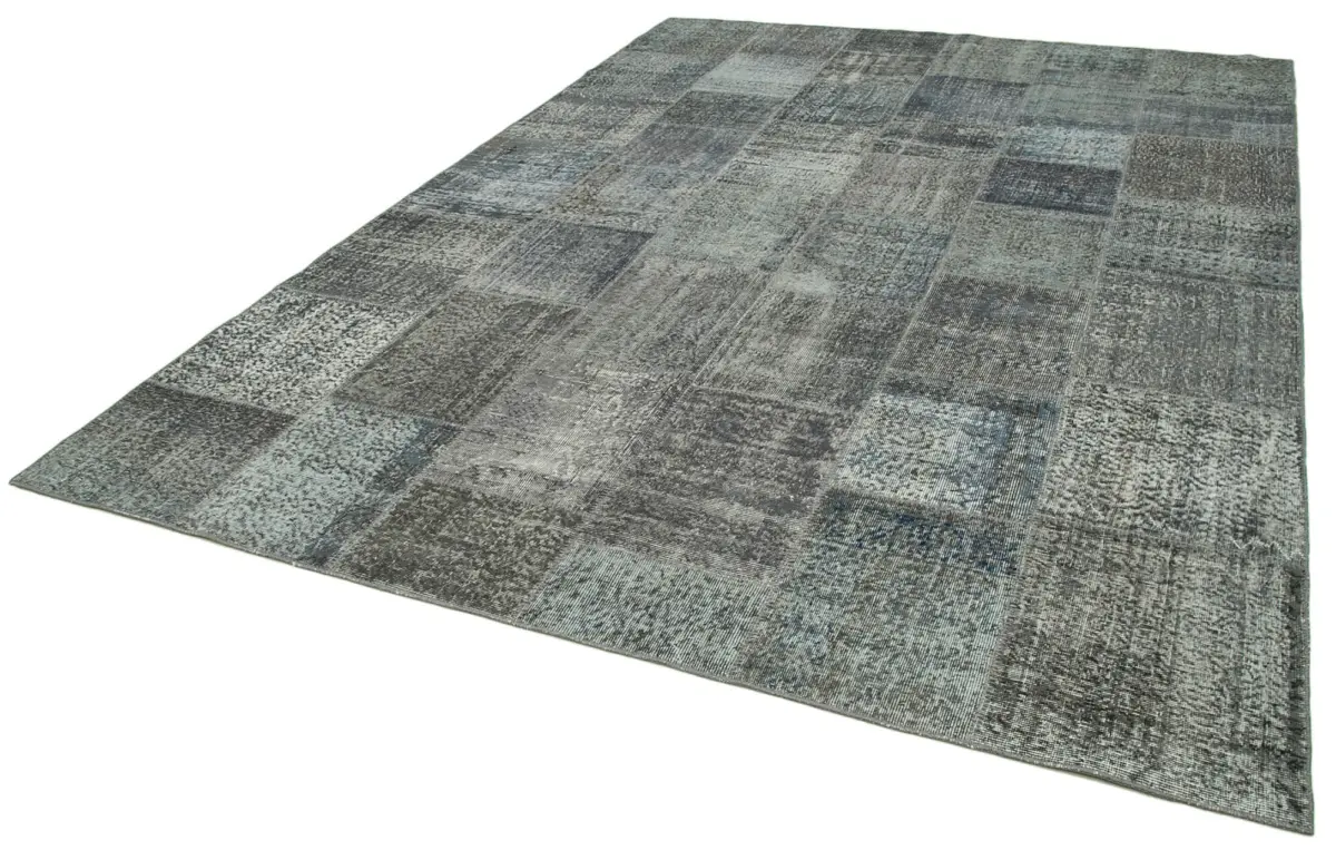 Patchwork Gri Pamuk Üzerine Yün El Dokuma Kilim-250x350 - Görsel 3