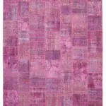 Patchwork Pembe Pamuk Üzerine Yün El Dokuma Kilim-250x350