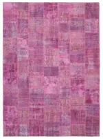 Patchwork Pembe Pamuk Üzerine Yün El Dokuma Kilim-250x350