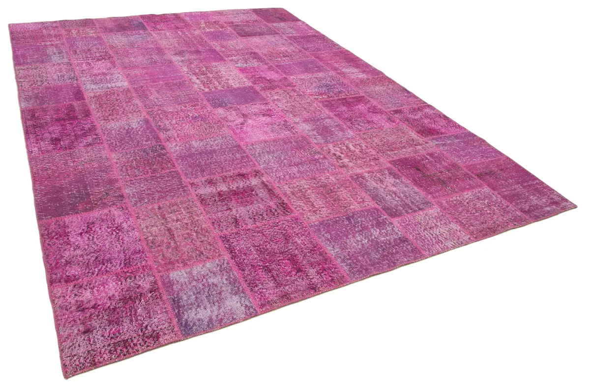 Patchwork Pembe Pamuk Üzerine Yün El Dokuma Kilim-250x350 - Görsel 2