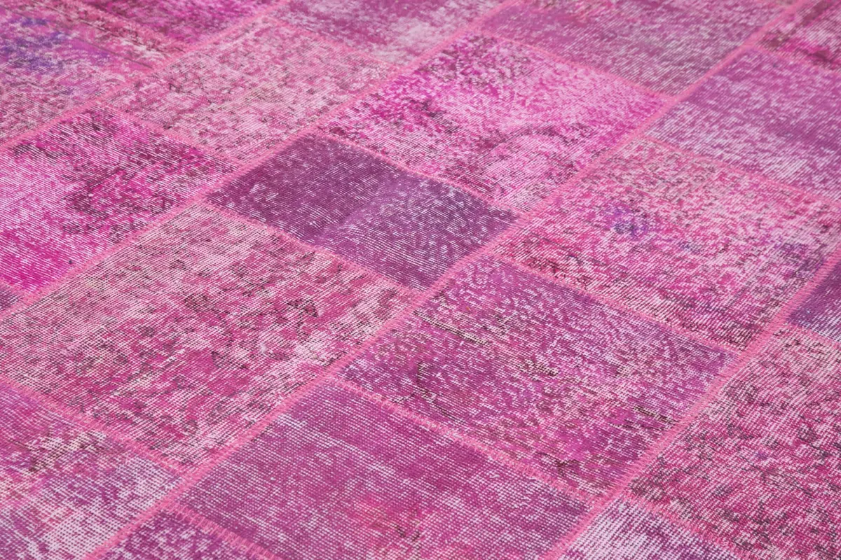 Patchwork Pembe Pamuk Üzerine Yün El Dokuma Kilim-250x350 - Görsel 5