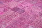 Patchwork Pembe Pamuk Üzerine Yün El Dokuma Kilim-250x350 - Görsel 5