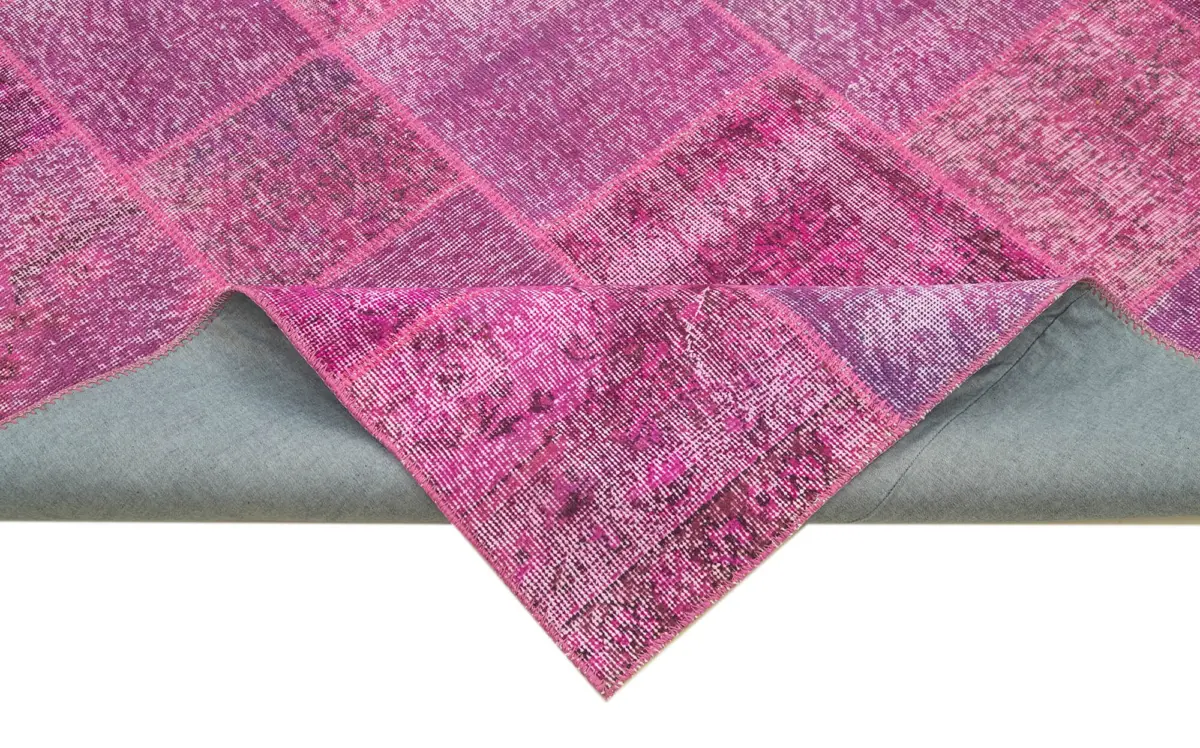 Patchwork Pembe Pamuk Üzerine Yün El Dokuma Kilim-250x350 - Görsel 6
