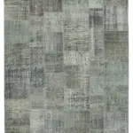 Patchwork Gri Pamuk Üzerine Yün El Dokuma Kilim-250x350