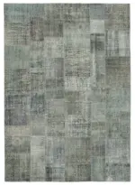 Patchwork Gri Pamuk Üzerine Yün El Dokuma Kilim-250x350