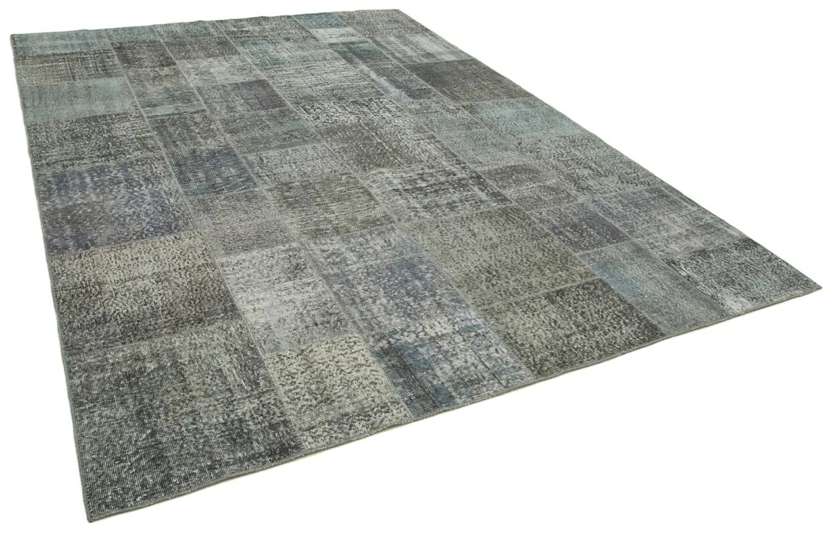 Patchwork Gri Pamuk Üzerine Yün El Dokuma Kilim-250x350 - Görsel 2