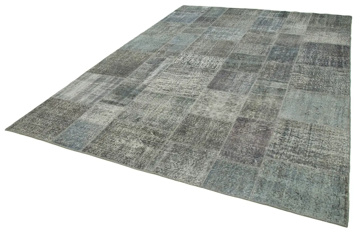 Patchwork Gri Pamuk Üzerine Yün El Dokuma Kilim-250x350 - Görsel 3