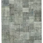 Patchwork Gri Pamuk Üzerine Yün El Dokuma Kilim-250x350