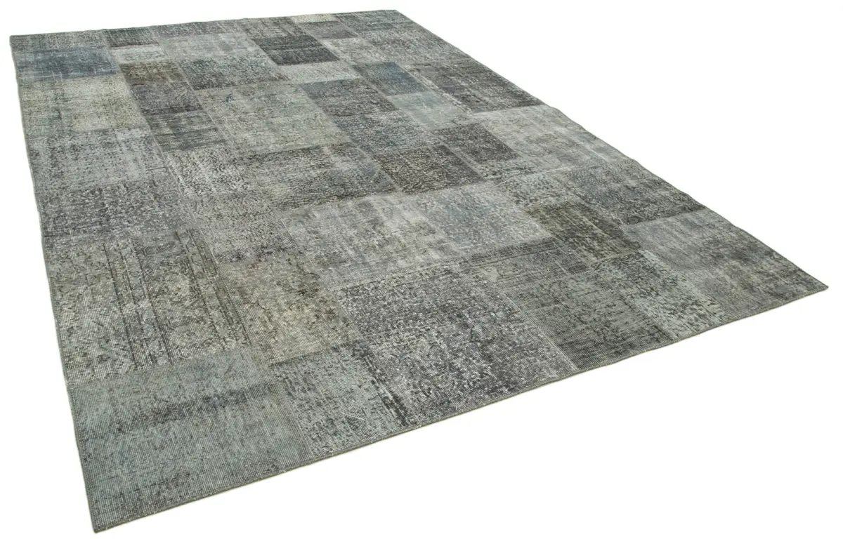 Patchwork Gri Pamuk Üzerine Yün El Dokuma Kilim-250x350 - Görsel 2