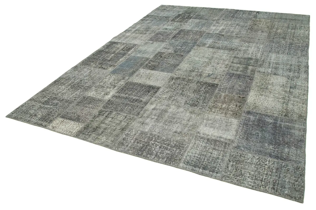 Patchwork Gri Pamuk Üzerine Yün El Dokuma Kilim-250x350 - Görsel 3