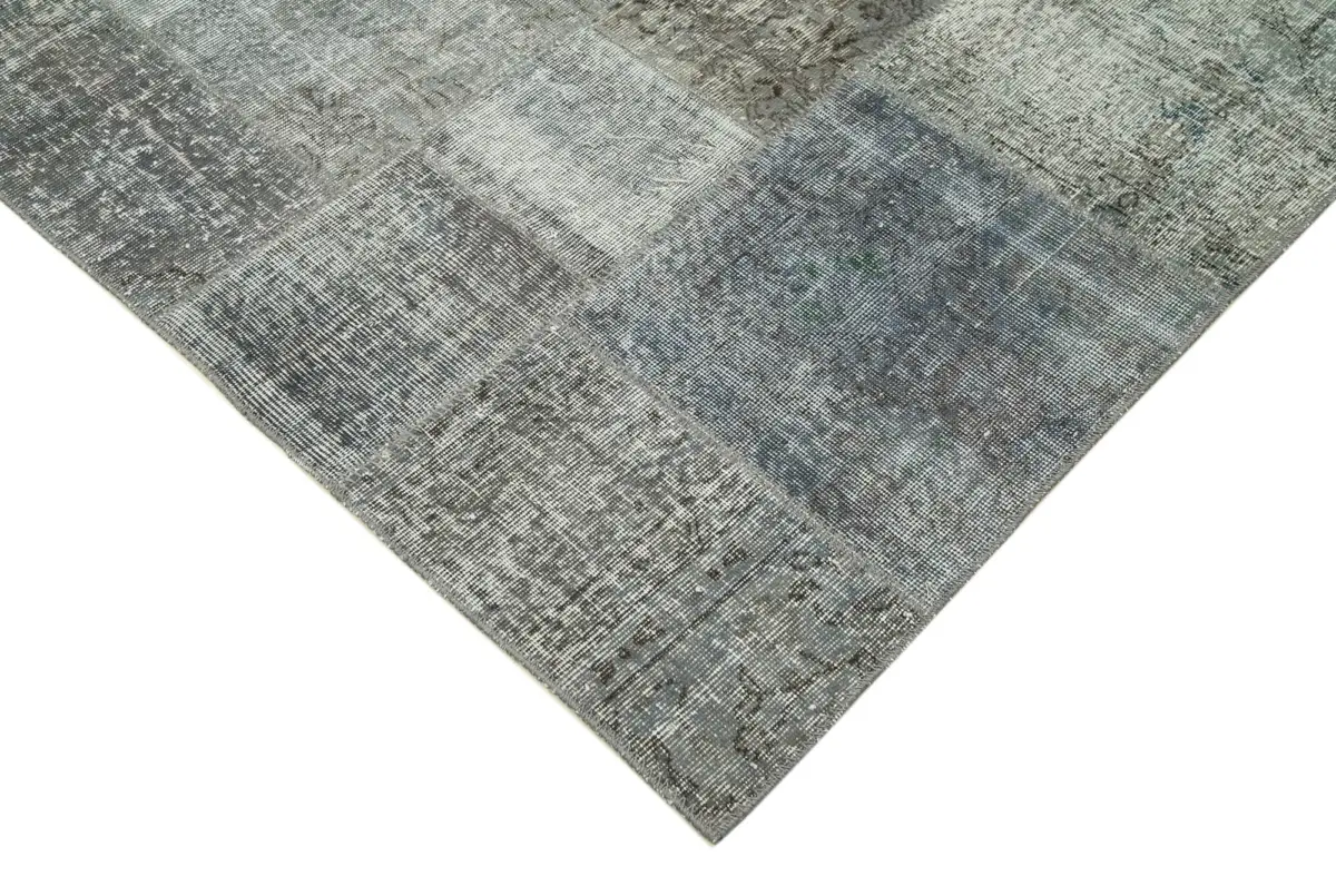 Patchwork Gri Pamuk Üzerine Yün El Dokuma Kilim-250x350 - Görsel 4