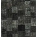 Patchwork Siyah Pamuk Üzerine Yün El Dokuma Kilim-249x353