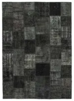Patchwork Siyah Pamuk Üzerine Yün El Dokuma Kilim-249x353