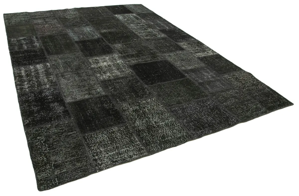 Patchwork Siyah Pamuk Üzerine Yün El Dokuma Kilim-249x353 - Görsel 2