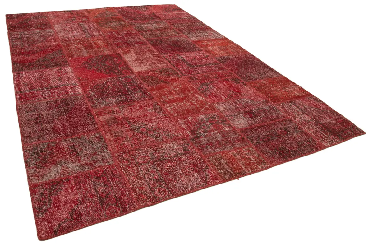 Patchwork Kırmızı Pamuk Üzerine Yün El Dokuma Kilim-250x355 - Görsel 2