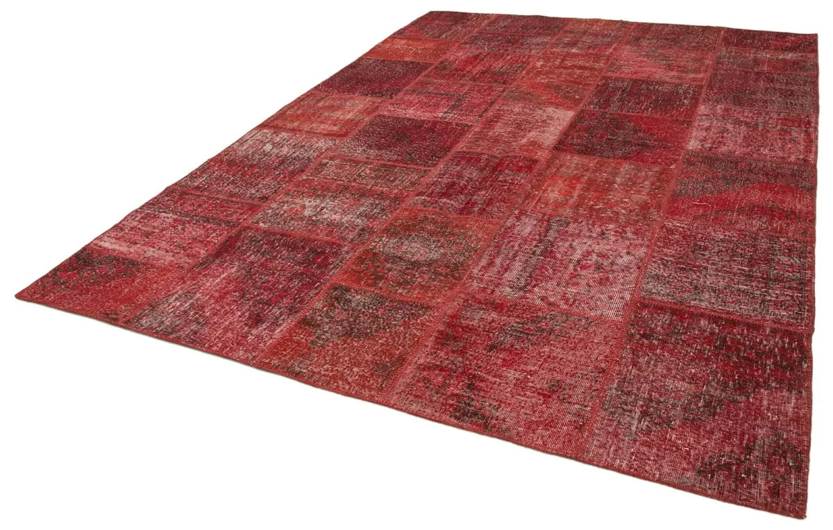 Patchwork Kırmızı Pamuk Üzerine Yün El Dokuma Kilim-250x355 - Görsel 3