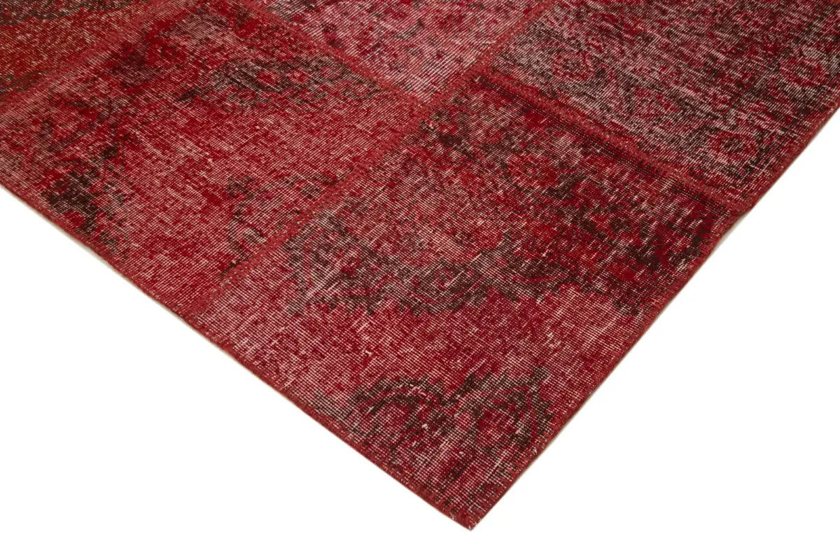 Patchwork Kırmızı Pamuk Üzerine Yün El Dokuma Kilim-250x355 - Görsel 4
