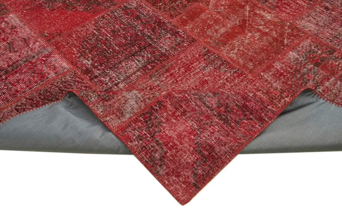 Patchwork Kırmızı Pamuk Üzerine Yün El Dokuma Kilim-250x355 - Görsel 6