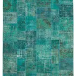 Patchwork Turkuaz Pamuk Üzerine Yün El Dokuma Kilim-251x351