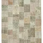 Patchwork Bej Pamuk Üzerine Yün El Dokuma Kilim-241x350
