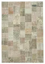 Patchwork Bej Pamuk Üzerine Yün El Dokuma Kilim-241x350