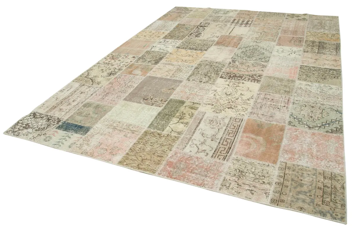 Patchwork Bej Pamuk Üzerine Yün El Dokuma Kilim-241x350 - Görsel 3