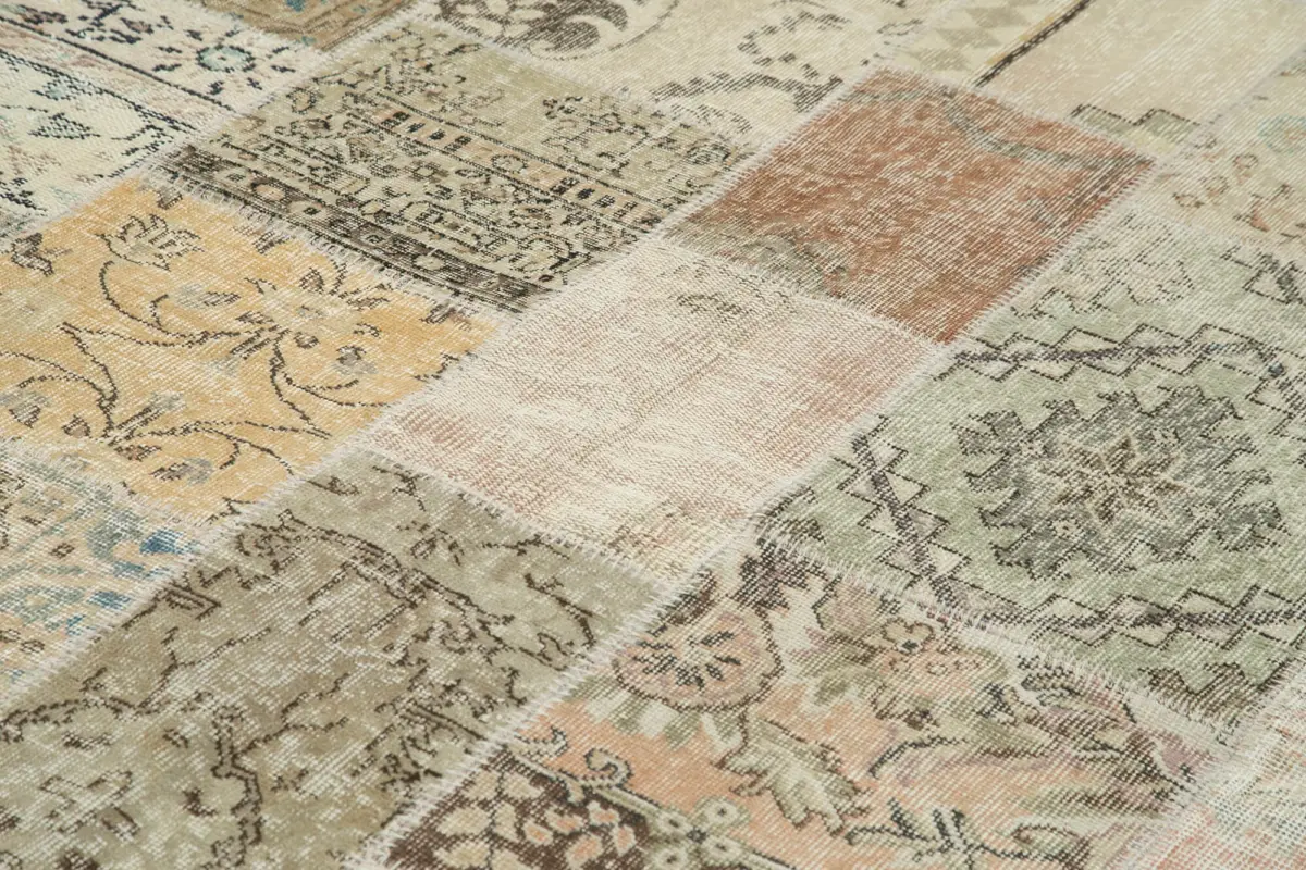 Patchwork Bej Pamuk Üzerine Yün El Dokuma Kilim-241x350 - Görsel 5