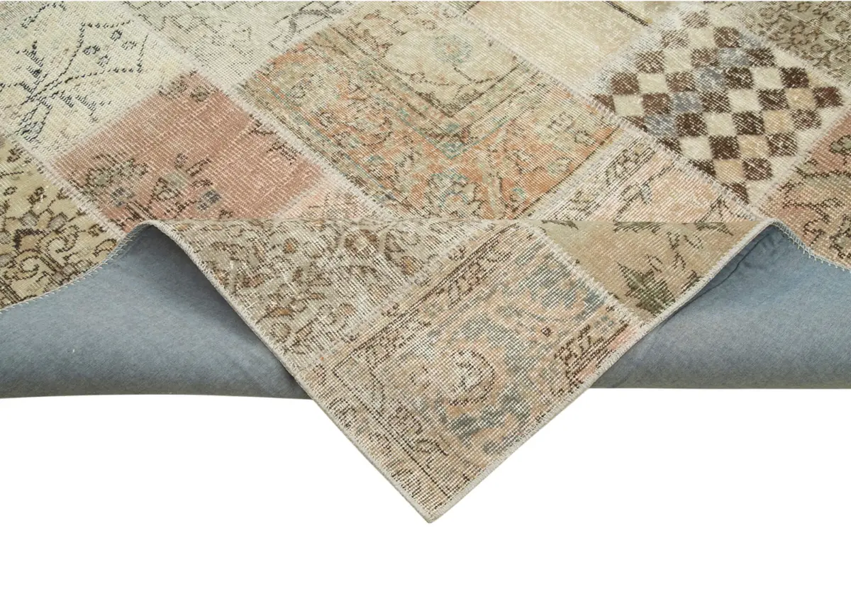 Patchwork Bej Pamuk Üzerine Yün El Dokuma Kilim-241x350 - Görsel 6