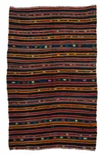 Kıl Çizgili Siyah Keçi Kılı İpliğinden El Dokuma Kilim-192x322