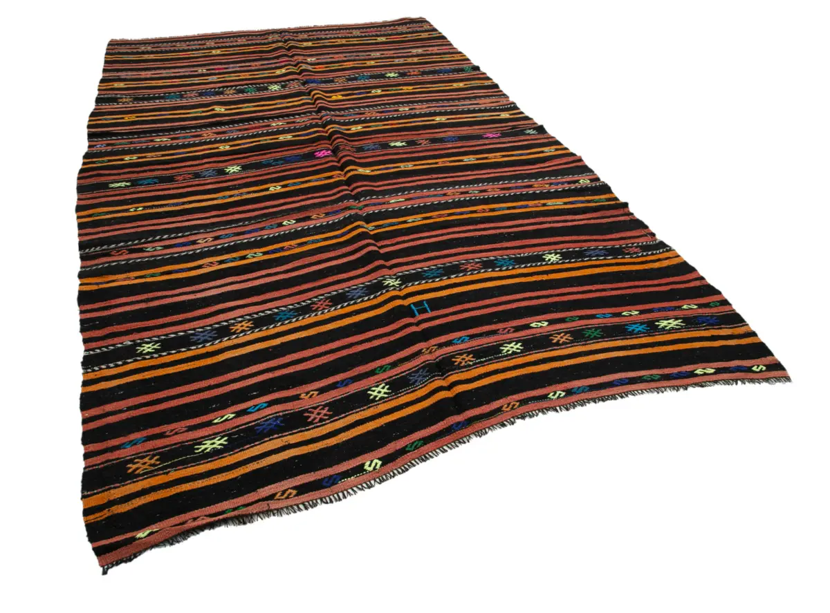 Kıl Çizgili Siyah Keçi Kılı İpliğinden El Dokuma Kilim-192x322 - Görsel 2