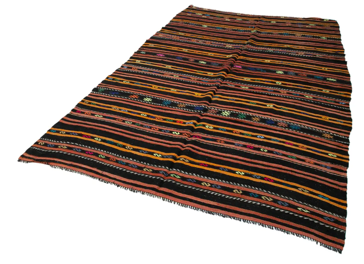 Kıl Çizgili Siyah Keçi Kılı İpliğinden El Dokuma Kilim-192x322 - Görsel 3