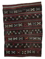 Kıl Çizgili Kahverengi Keçi Kılı İpliğinden El Dokuma Kilim-200x277