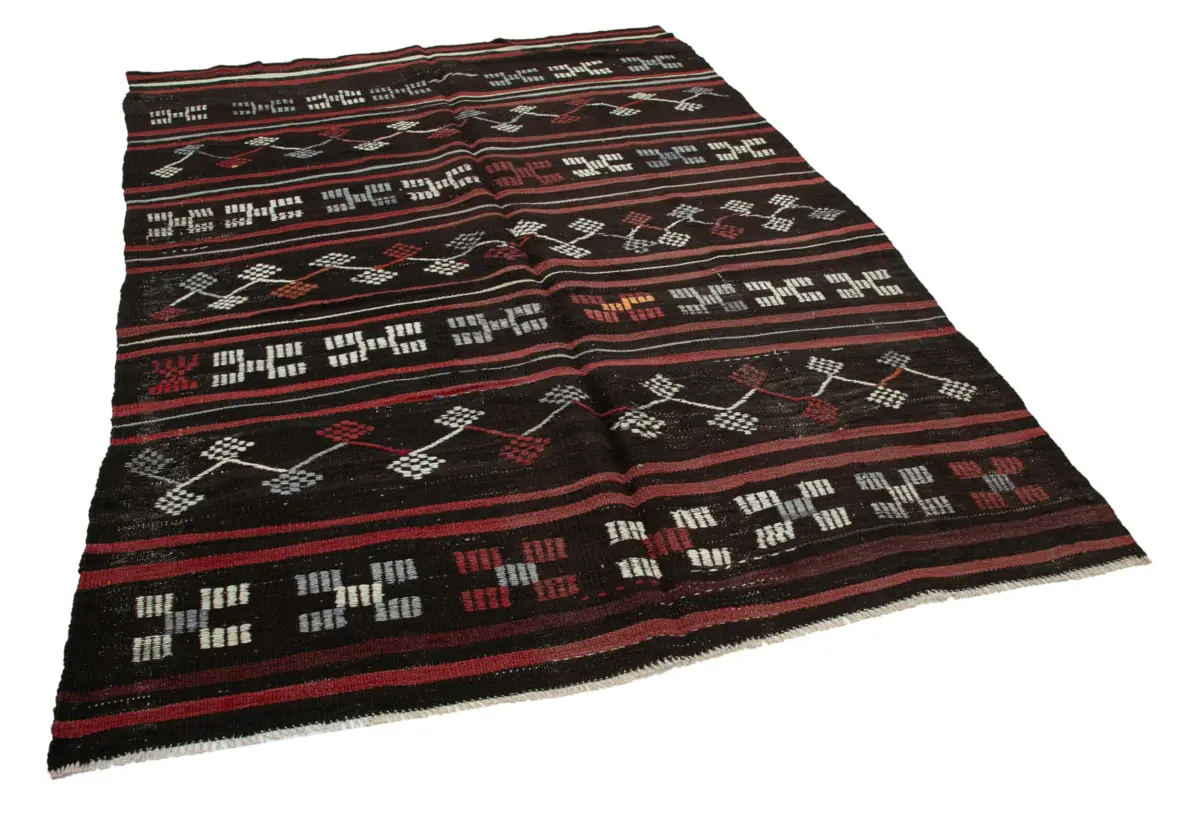 Kıl Çizgili Kahverengi Keçi Kılı İpliğinden El Dokuma Kilim-200x277 - Görsel 2