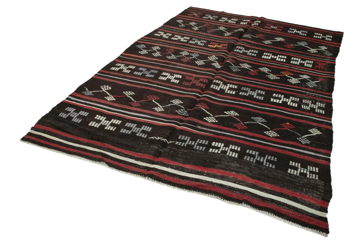 Kıl Çizgili Kahverengi Keçi Kılı İpliğinden El Dokuma Kilim-200x277 - Görsel 3