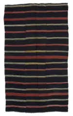 Kıl Çizgili Kahverengi Keçi Kılı İpliğinden El Dokuma Kilim-184x312