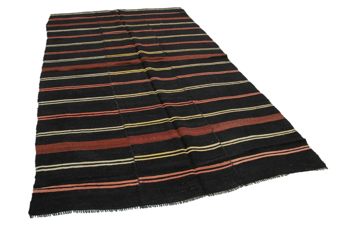 Kıl Çizgili Kahverengi Keçi Kılı İpliğinden El Dokuma Kilim-184x312 - Görsel 2
