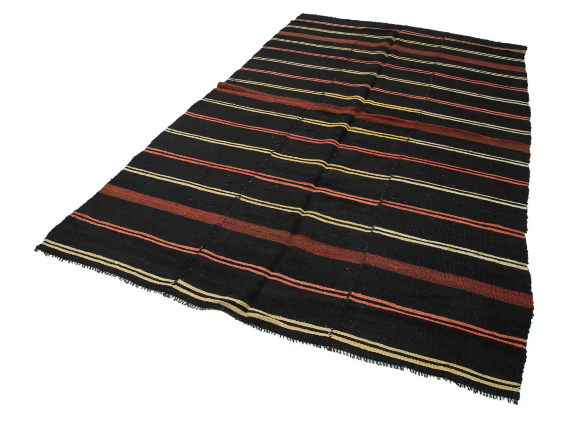 Kıl Çizgili Kahverengi Keçi Kılı İpliğinden El Dokuma Kilim-184x312 - Görsel 3